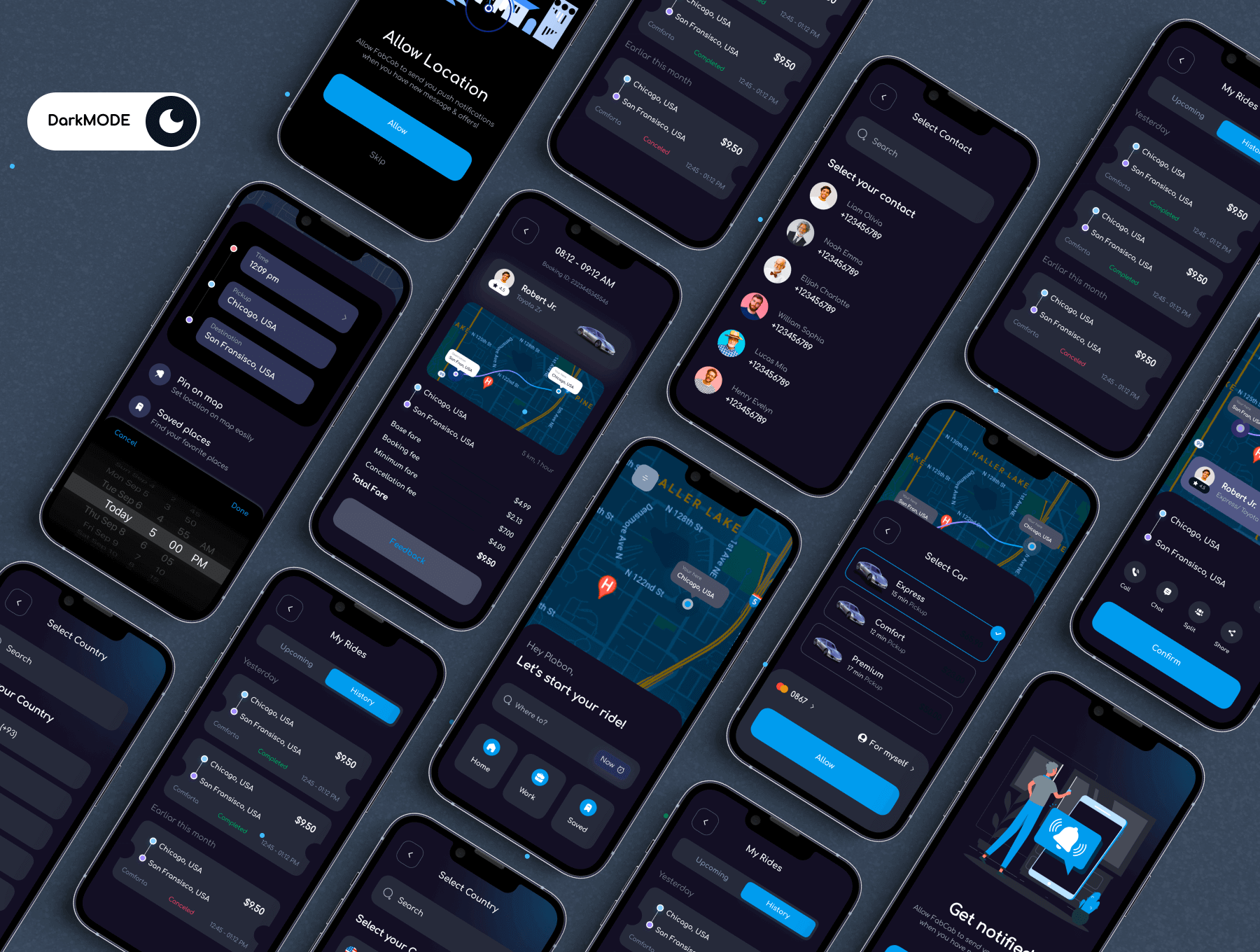 80+带插画出行拼车应用APP UI界面