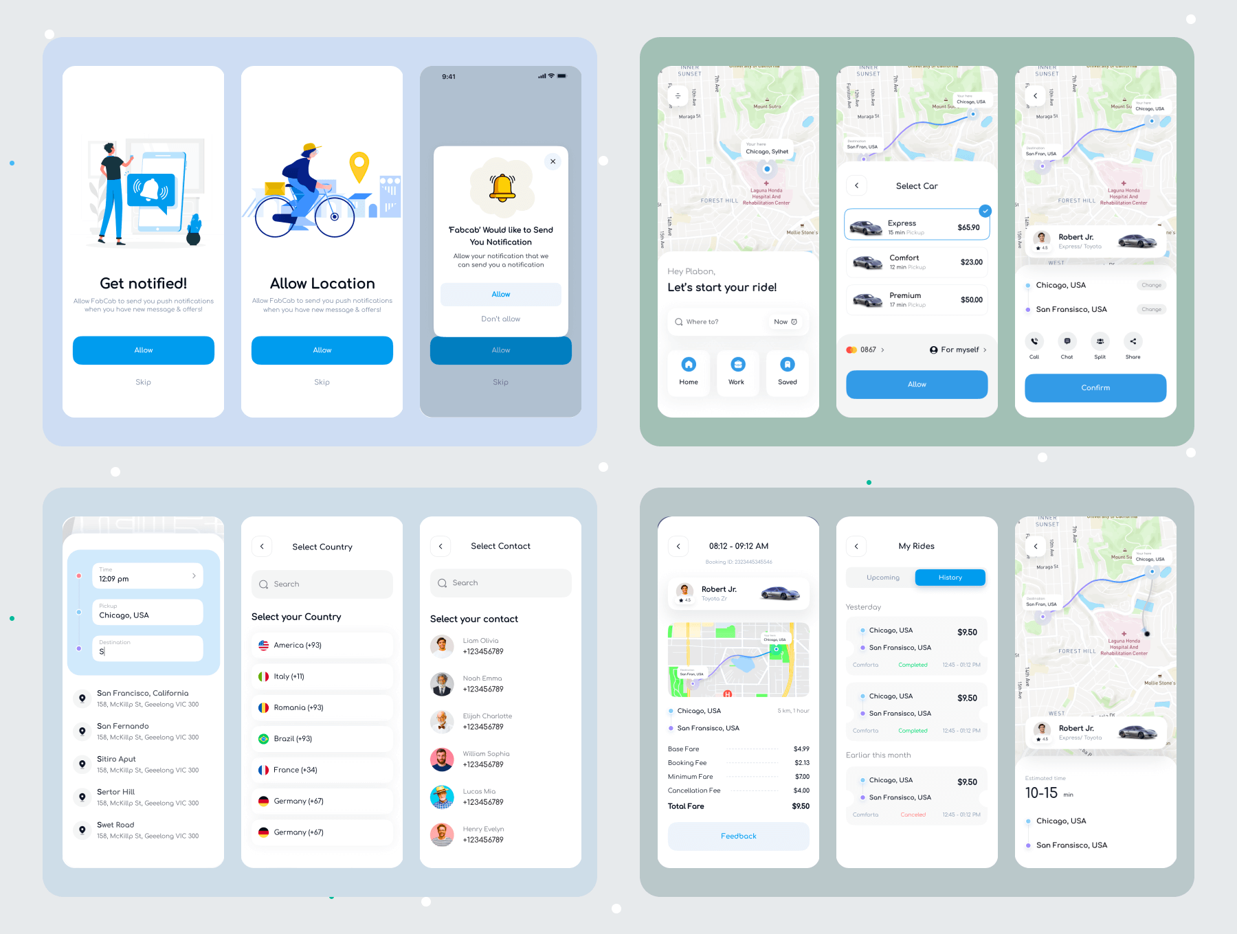 80+带插画出行拼车应用APP UI界面