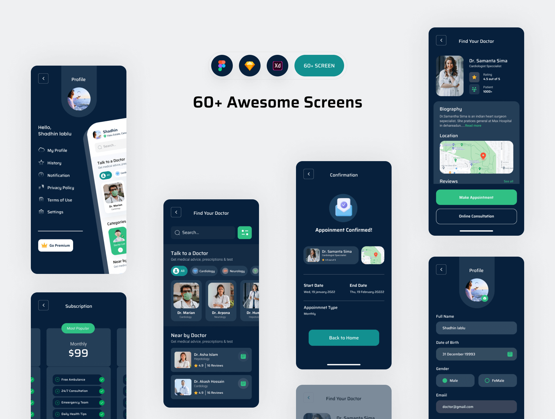 60个绿色清新时尚在线医生移动APP UI界面