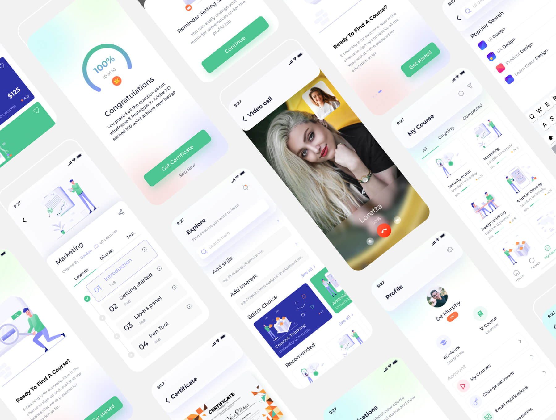 40个绿色在线教育移动APP UI界面素材