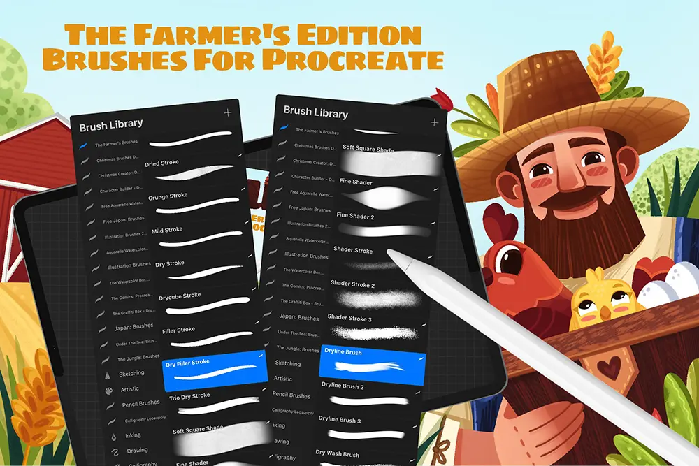 适用于农场主题的绘画Procreate笔刷素材