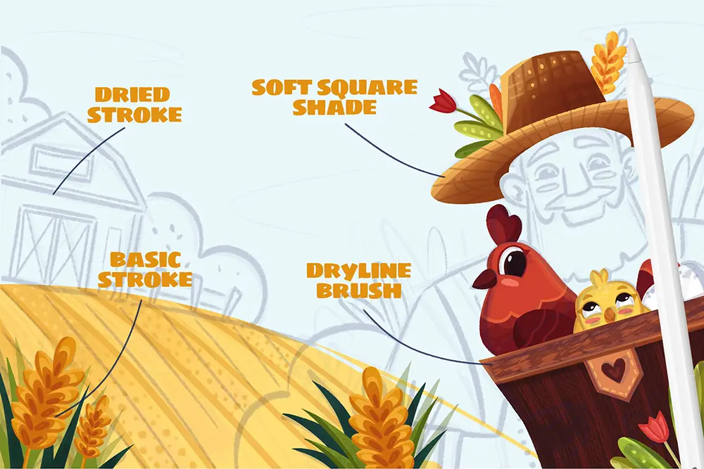 适用于农场主题的绘画Procreate笔刷素材