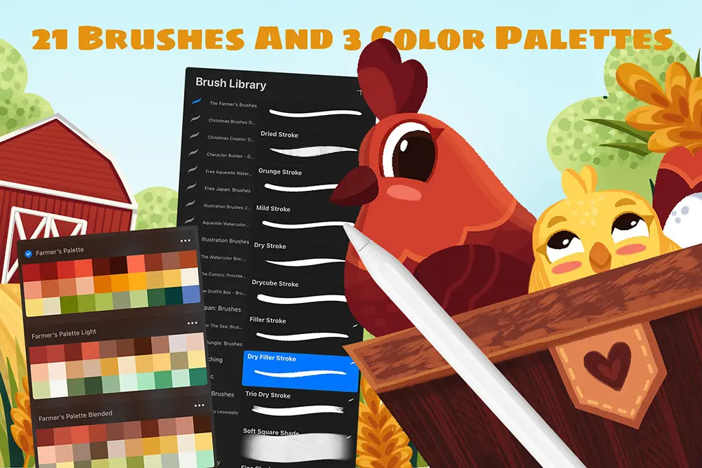 适用于农场主题的绘画Procreate笔刷素材