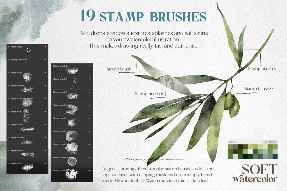 水墨风格插画怎么画起来快？试试这套软水彩Procreate笔刷吧