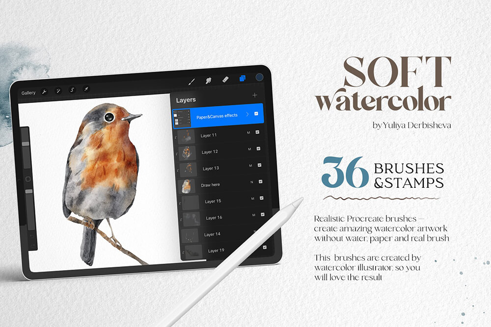 水墨风格插画怎么画起来快？试试这套软水彩Procreate笔刷吧