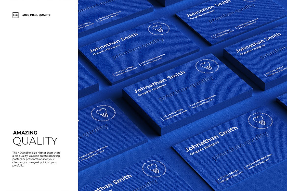 蓝色逼真带高级纹理效果的名片PSD样机素材