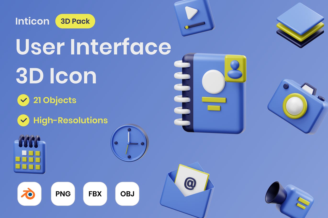 21个蓝色常用3D图标素材包