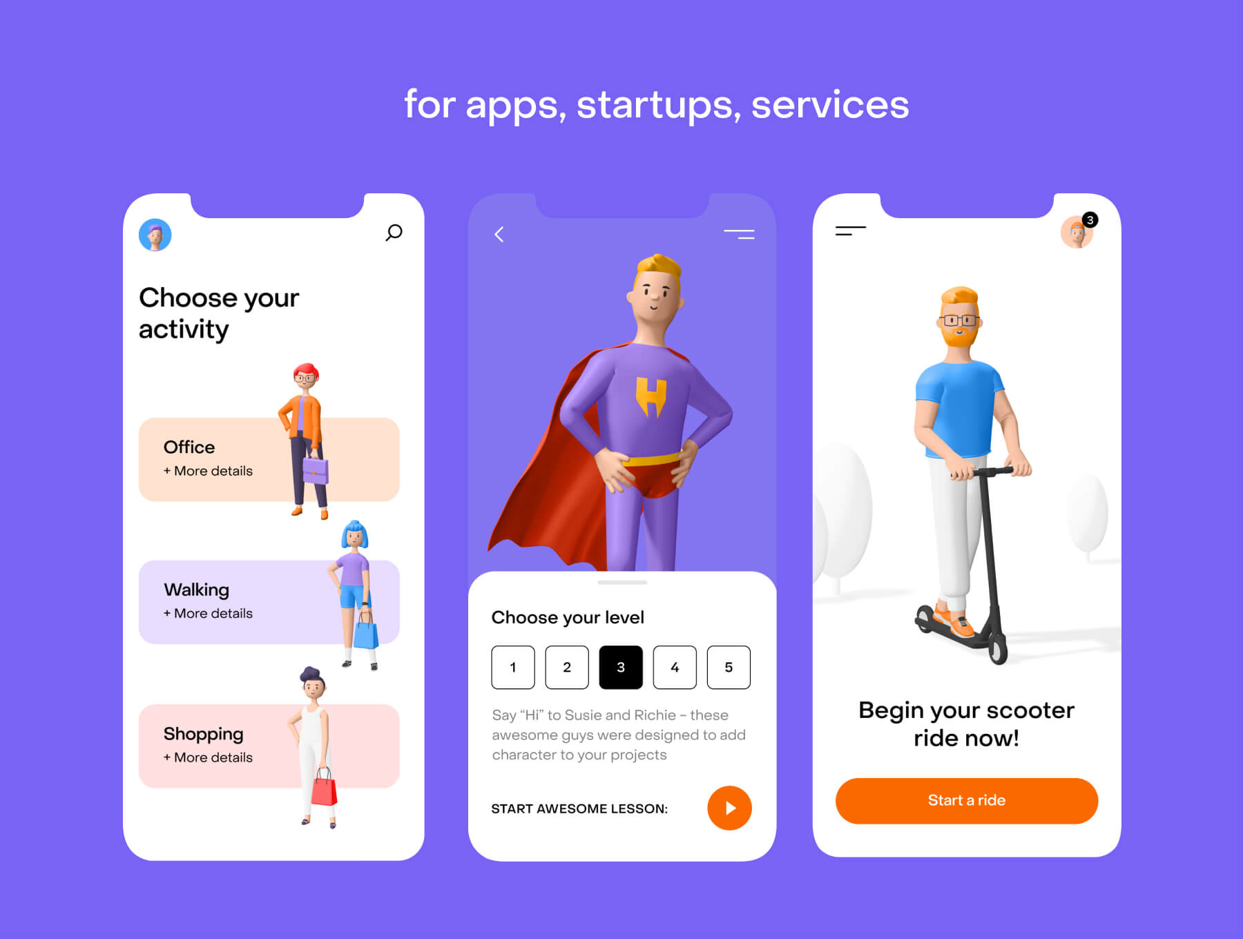 4个3D英雄人物带骨骼绑定Blender模型