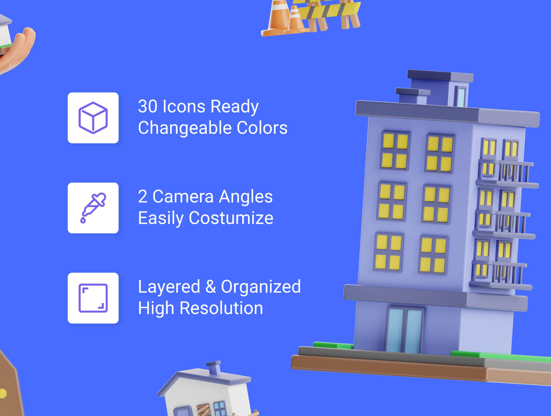 30个房地产楼房3D图标模型