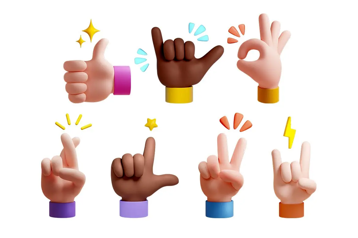 非常可爱的卡通3D手指图标