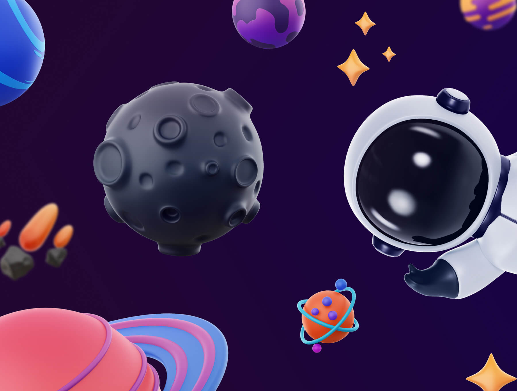 30个紫色太星宇航员主题3D图标素材