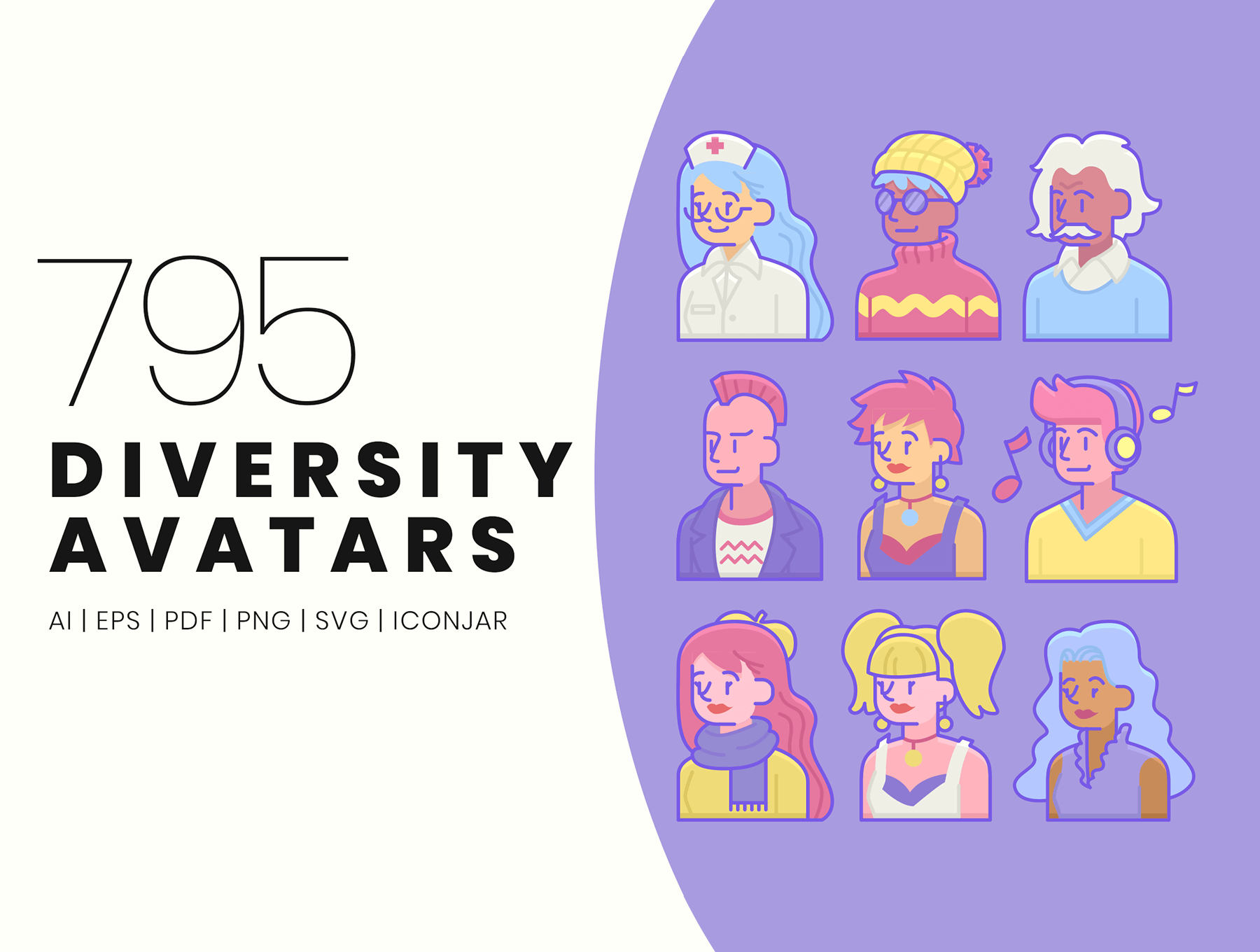 795个风格个性的男性女性头像插画素材