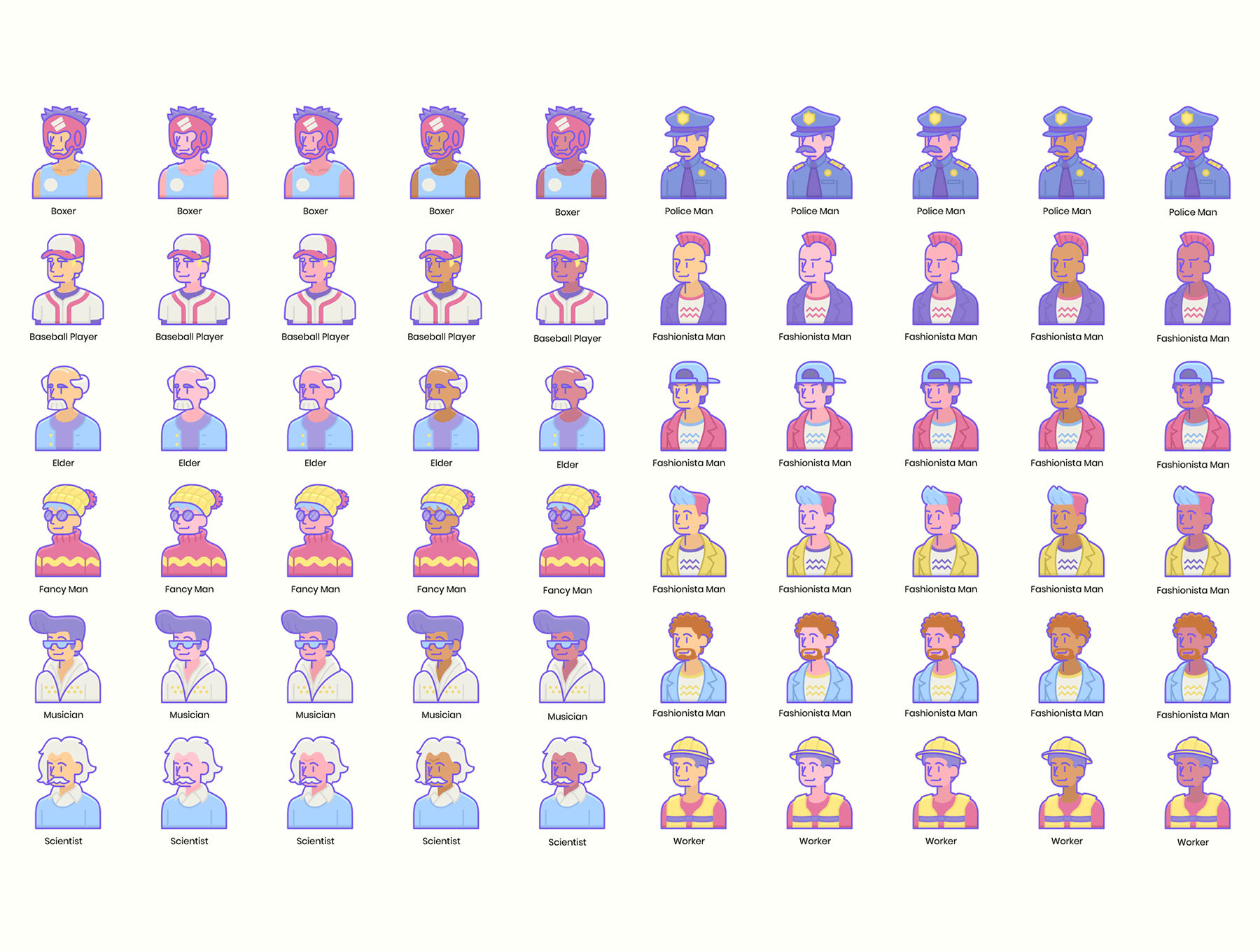 795个风格个性的男性女性头像插画素材