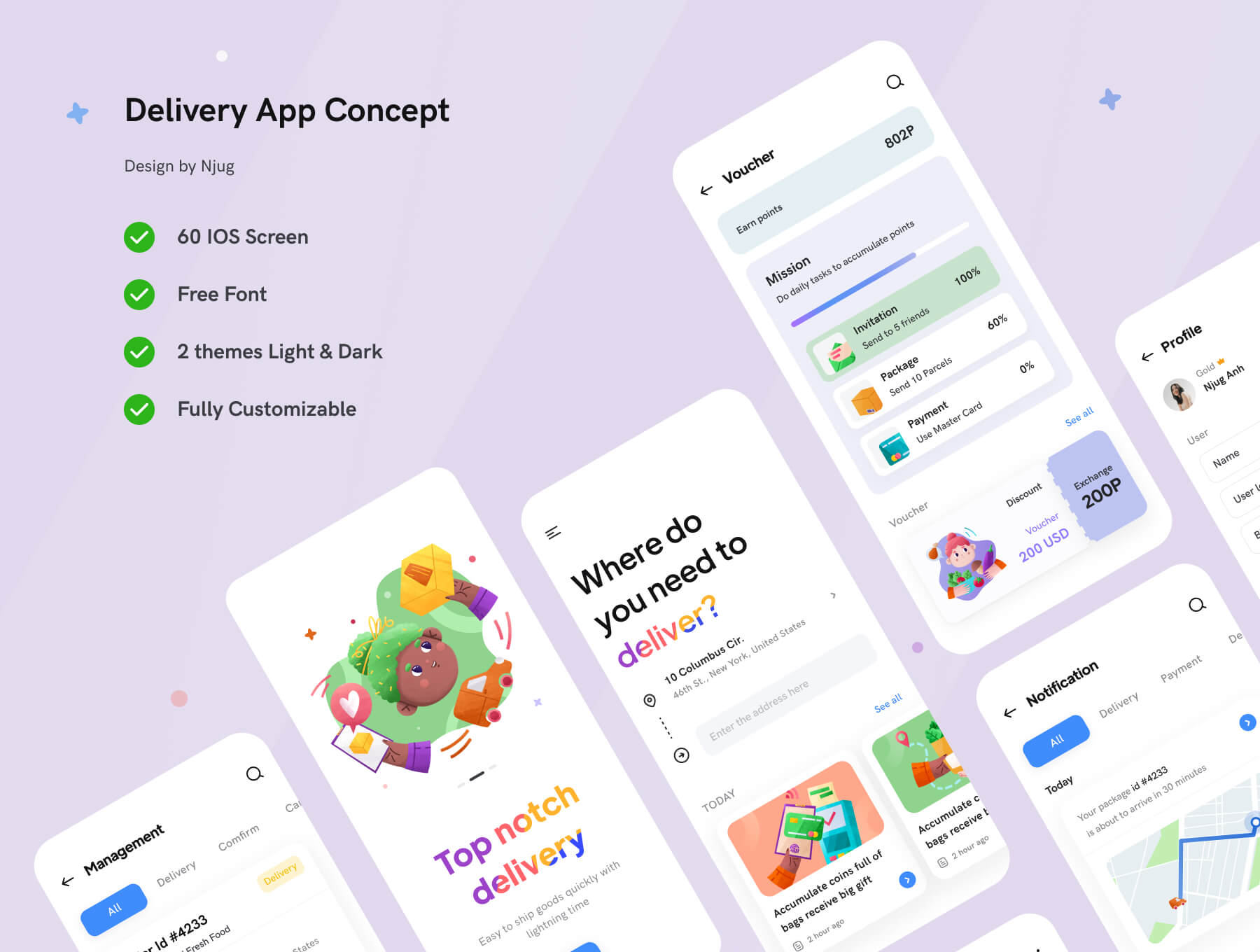 60个风格卡通色彩多样的APP UI界面