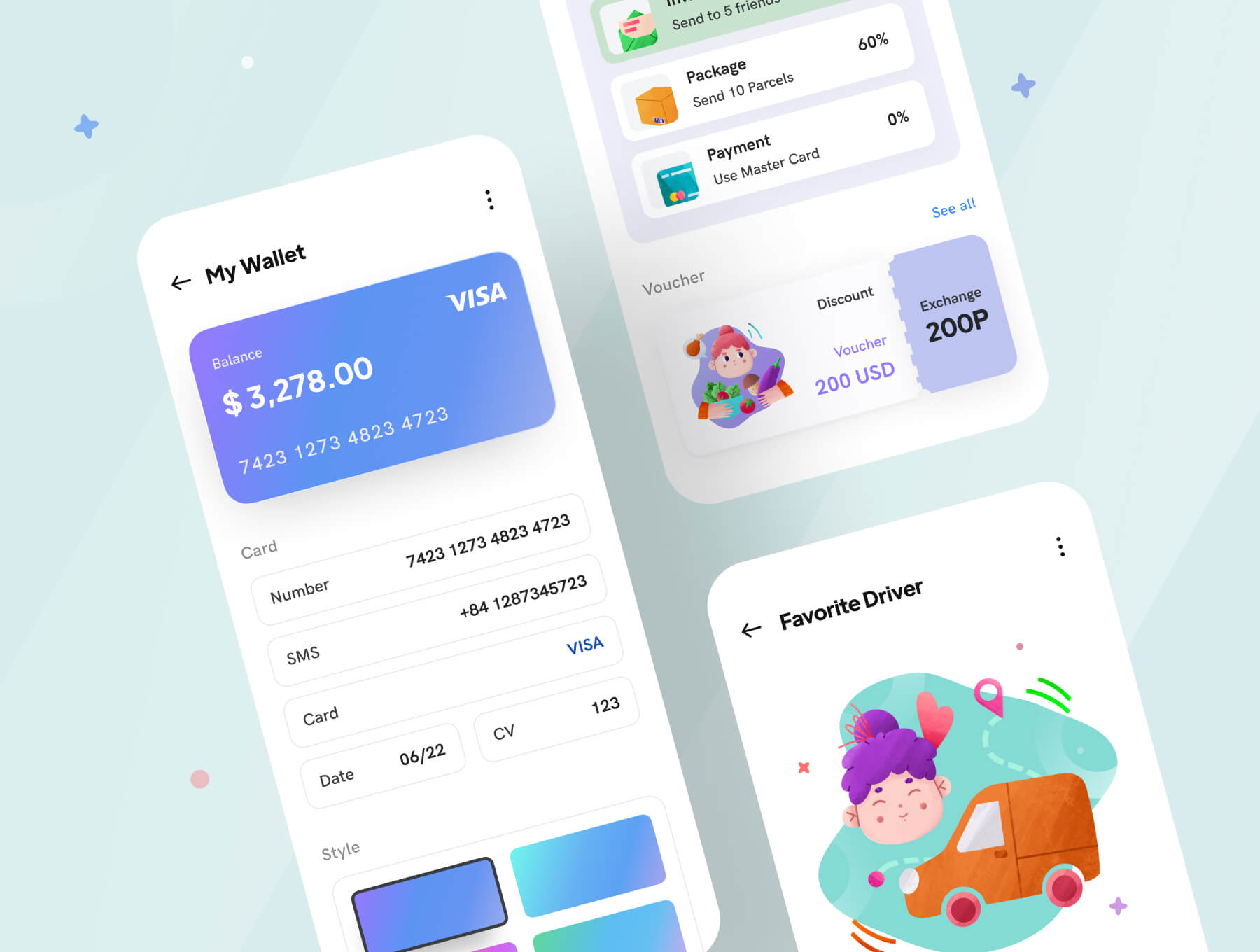60个风格卡通色彩多样的APP UI界面
