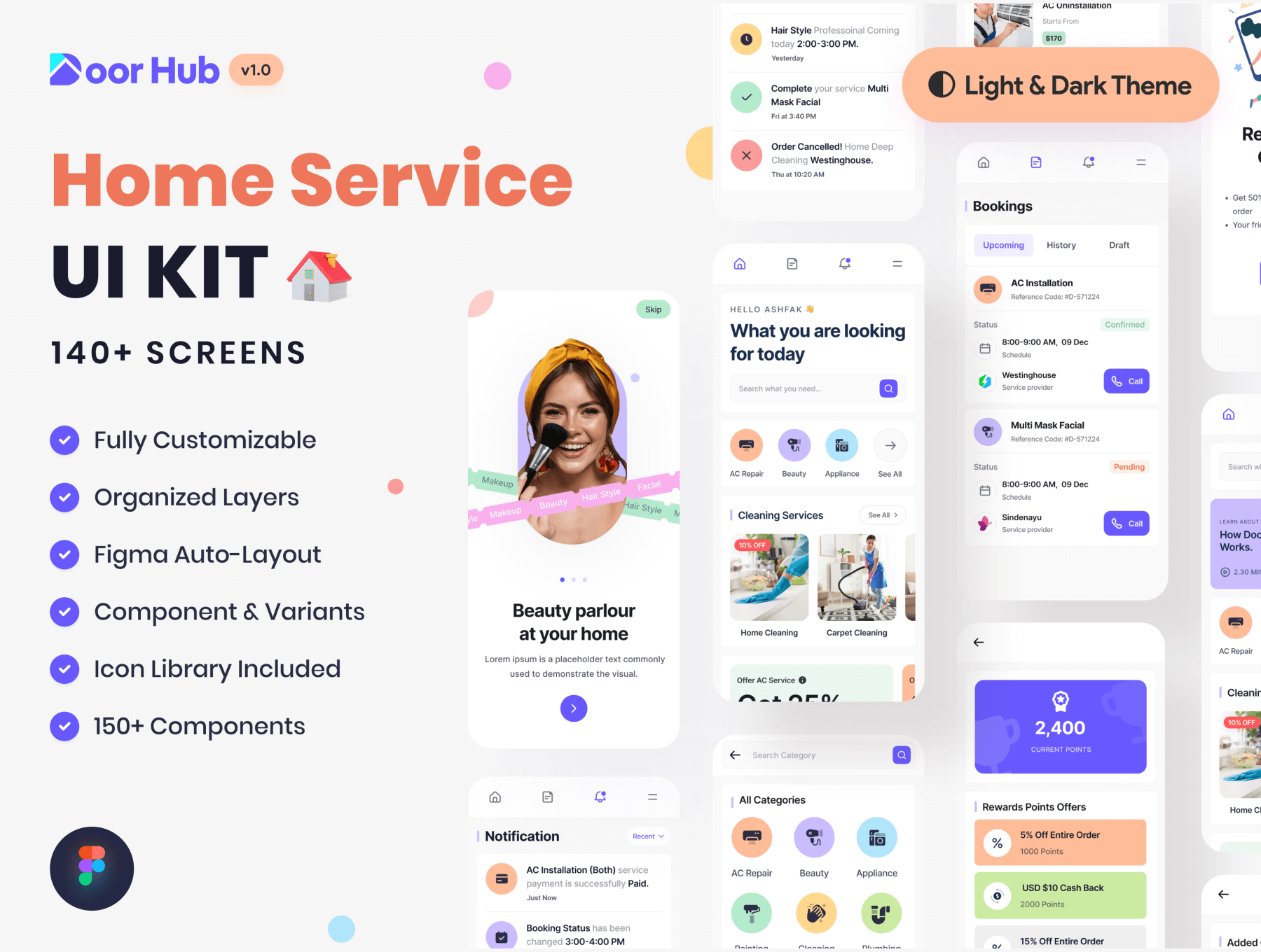 140个紫色家庭服务APP UI素材