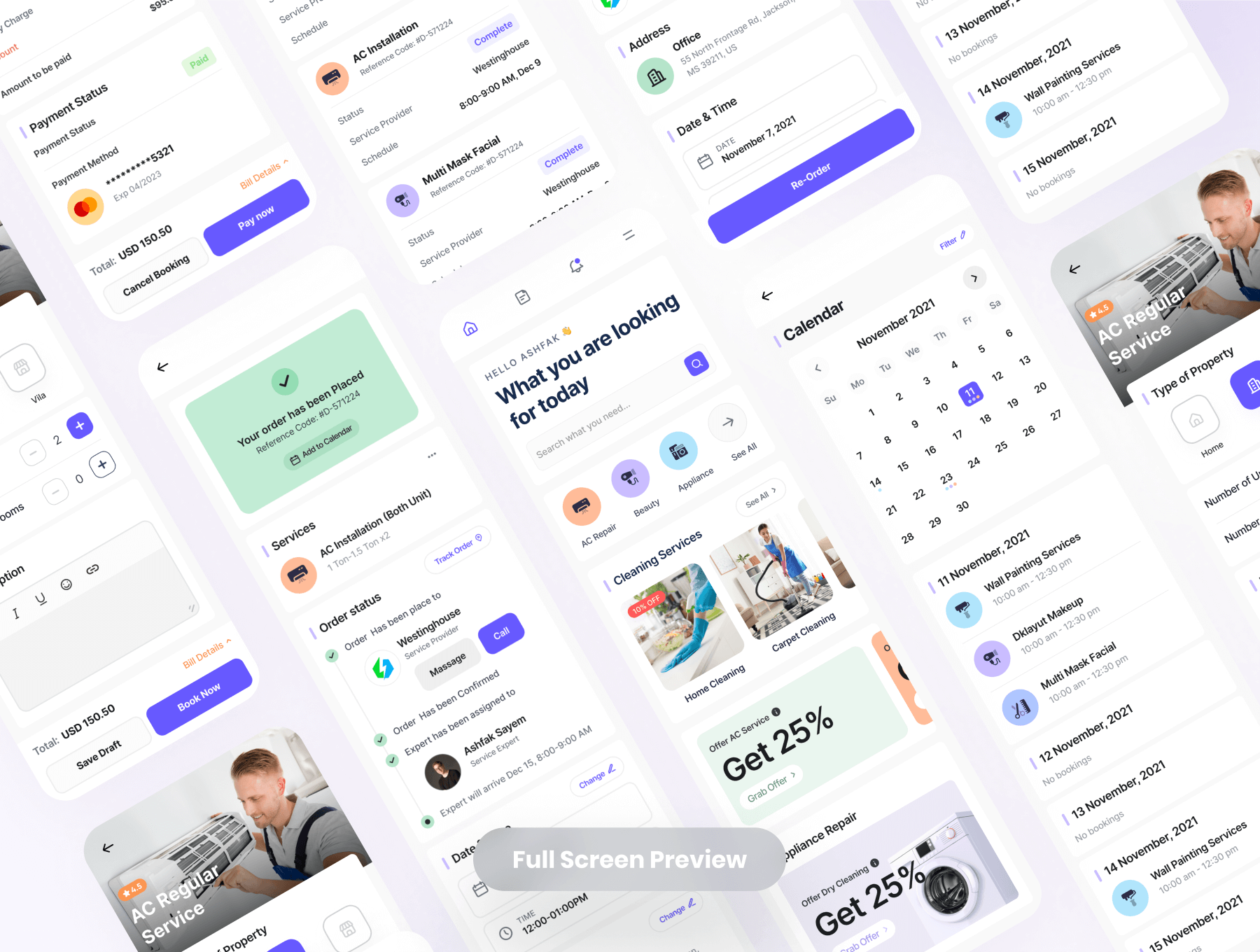 140个紫色家庭服务APP UI素材