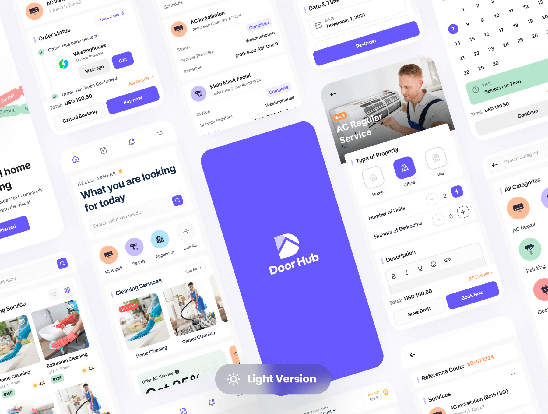140个紫色家庭服务APP UI素材
