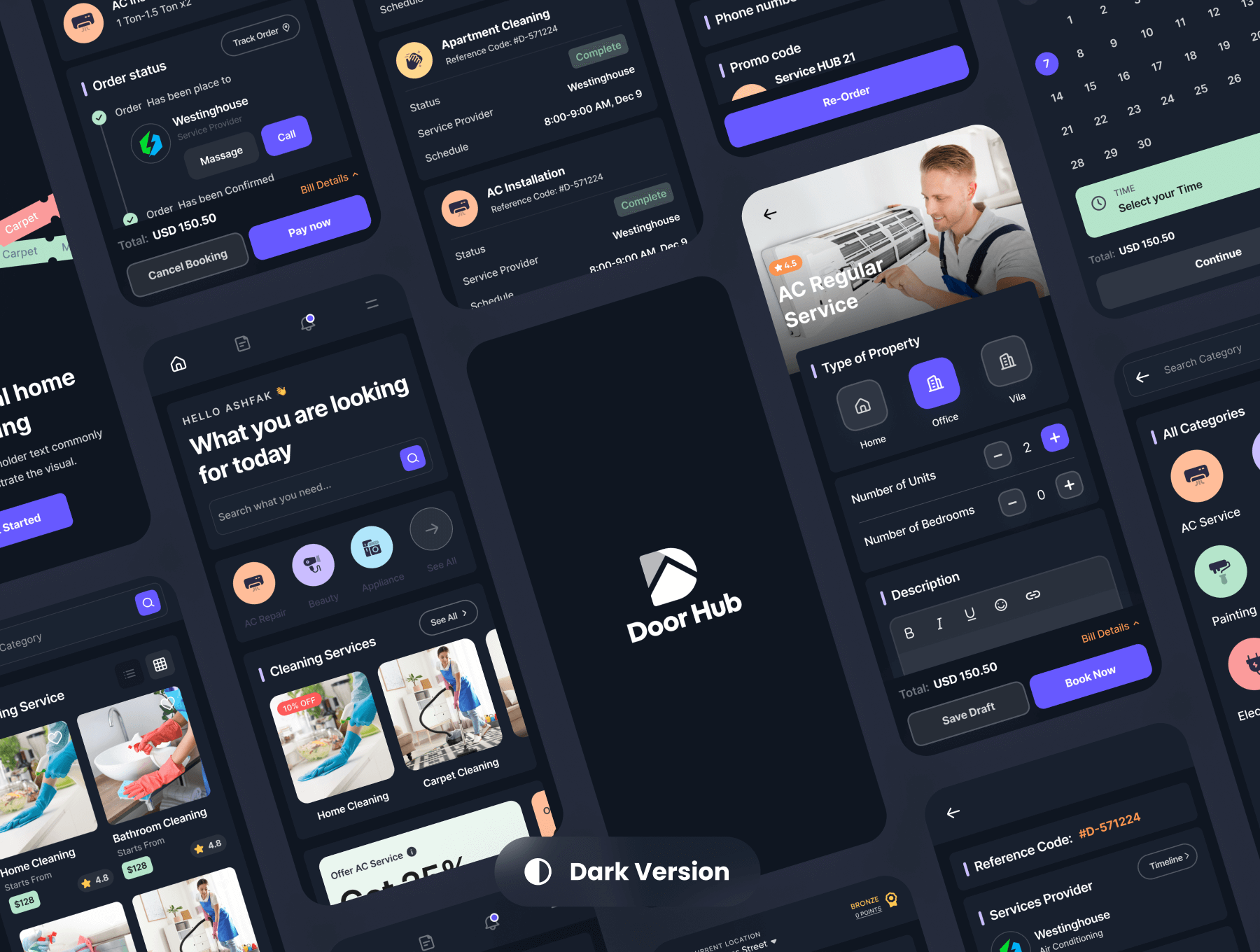 140个紫色家庭服务APP UI素材