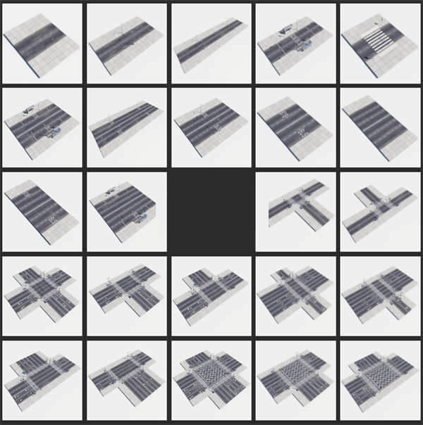 64套街道区域人行道十字路口道路C4D模型