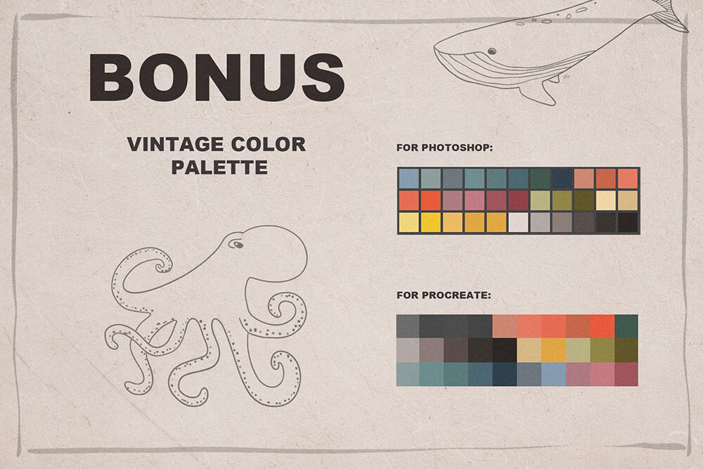 可用于Procreate和Photoshop的海洋元素图章笔刷