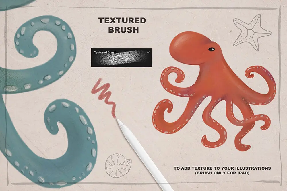 可用于Procreate和Photoshop的海洋元素图章笔刷