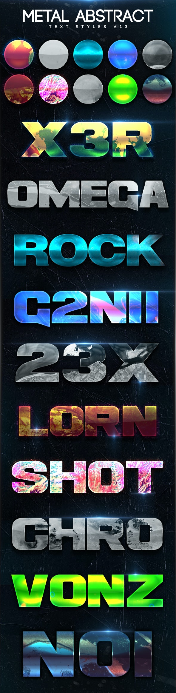 一组金属抽象文字效果图层样式素材