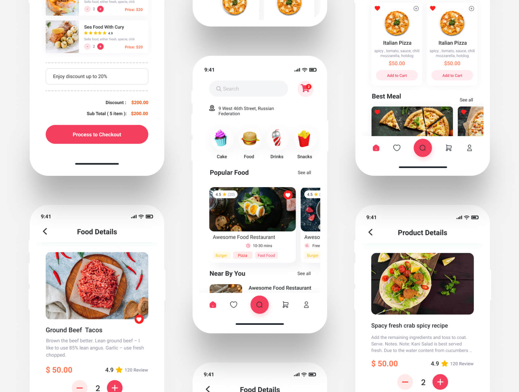 104个红色高品质送餐应用APP UI界面