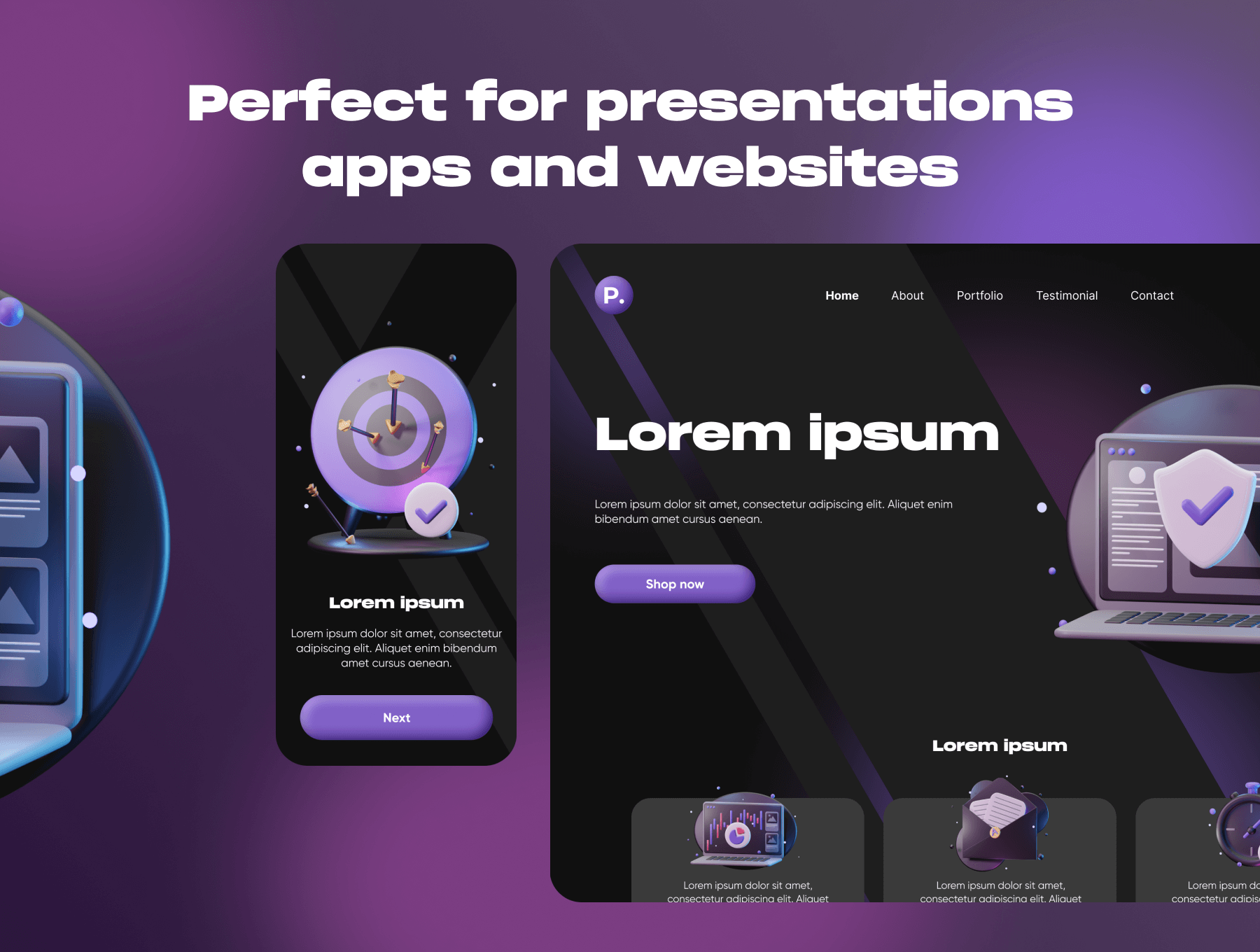 深色质感电脑网络办公应用类3D插画模型