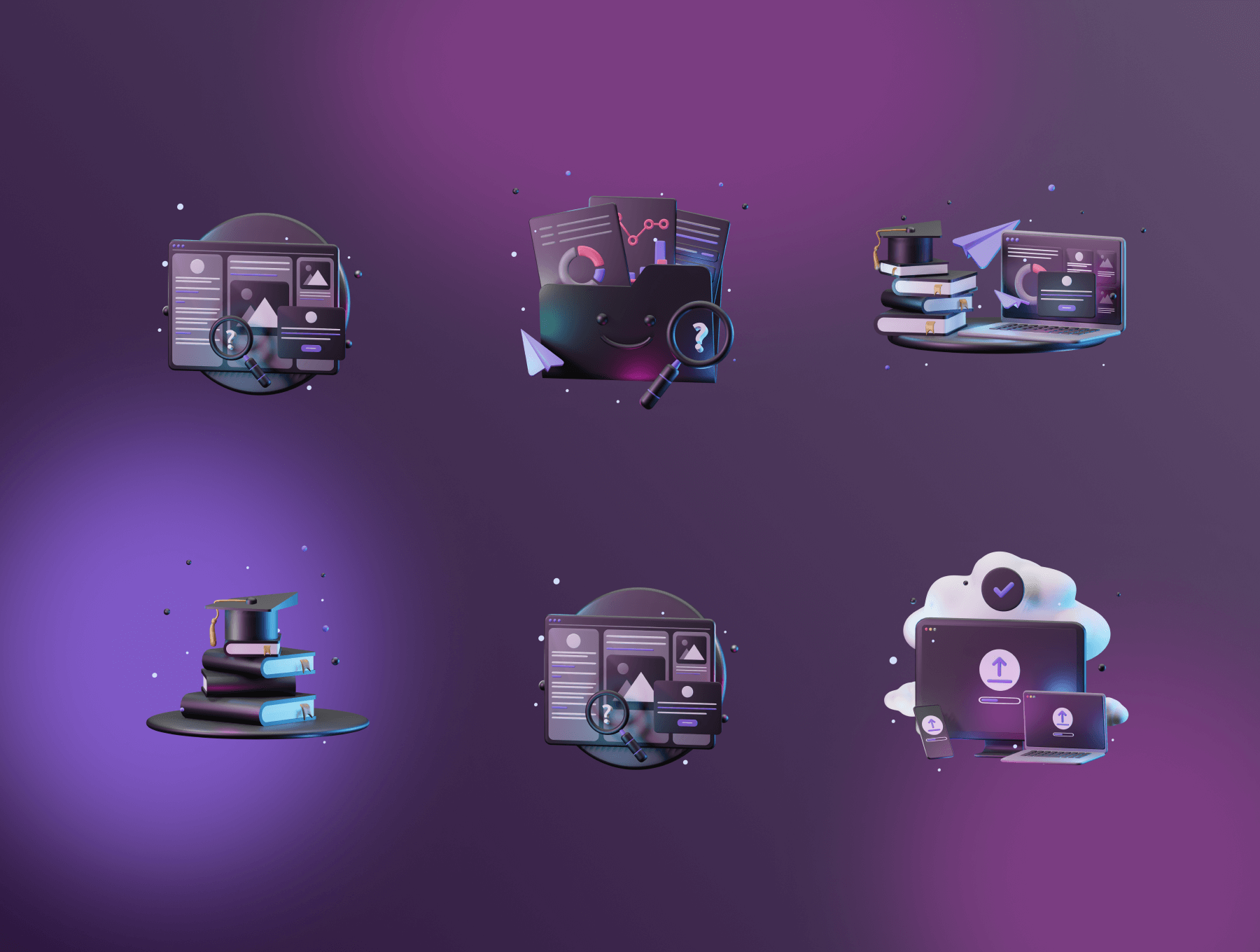 深色质感电脑网络办公应用类3D插画模型