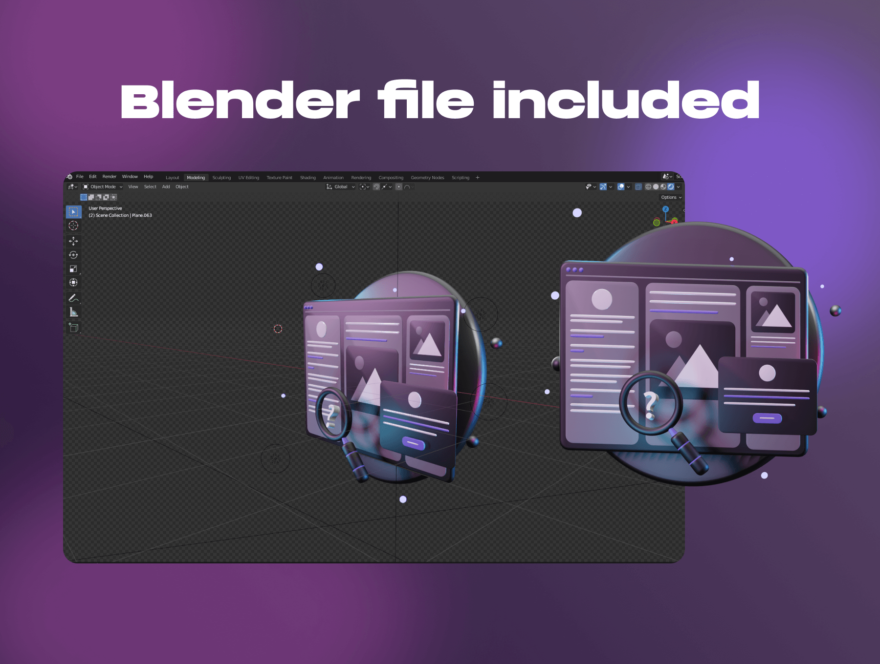 深色质感电脑网络办公应用类3D插画模型