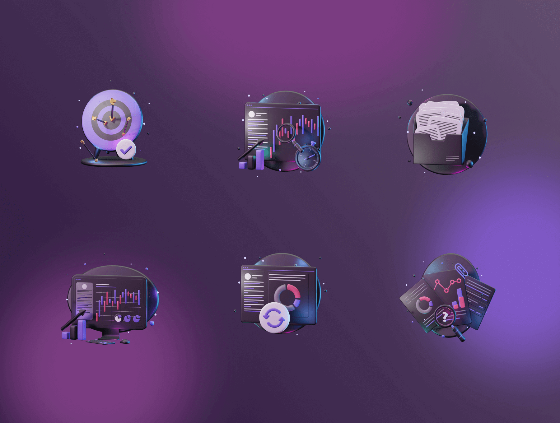 深色质感电脑网络办公应用类3D插画模型