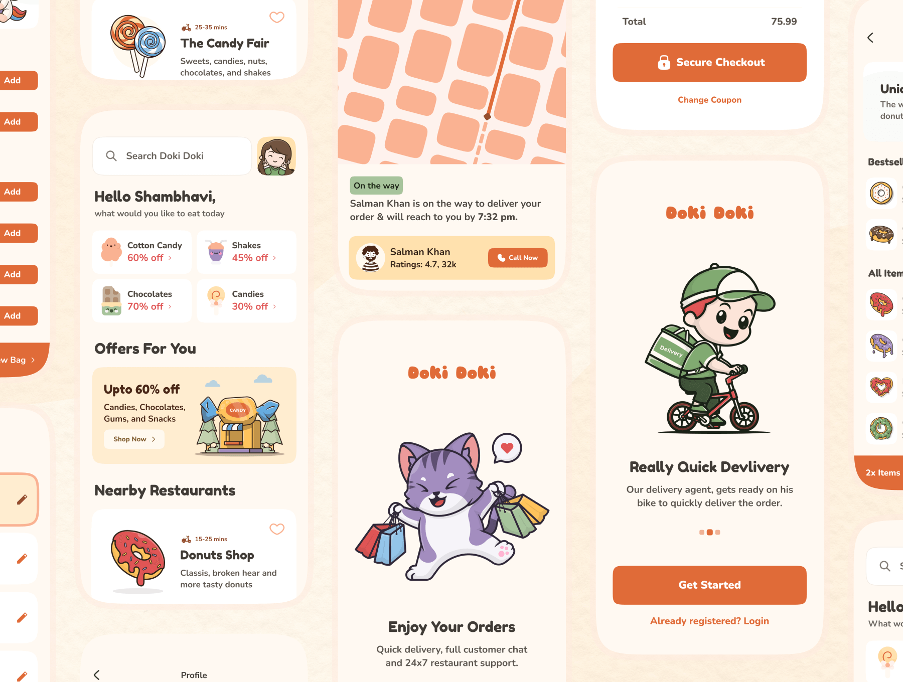 一套风格可爱卡哇伊的糖果电商购买APP UI界面