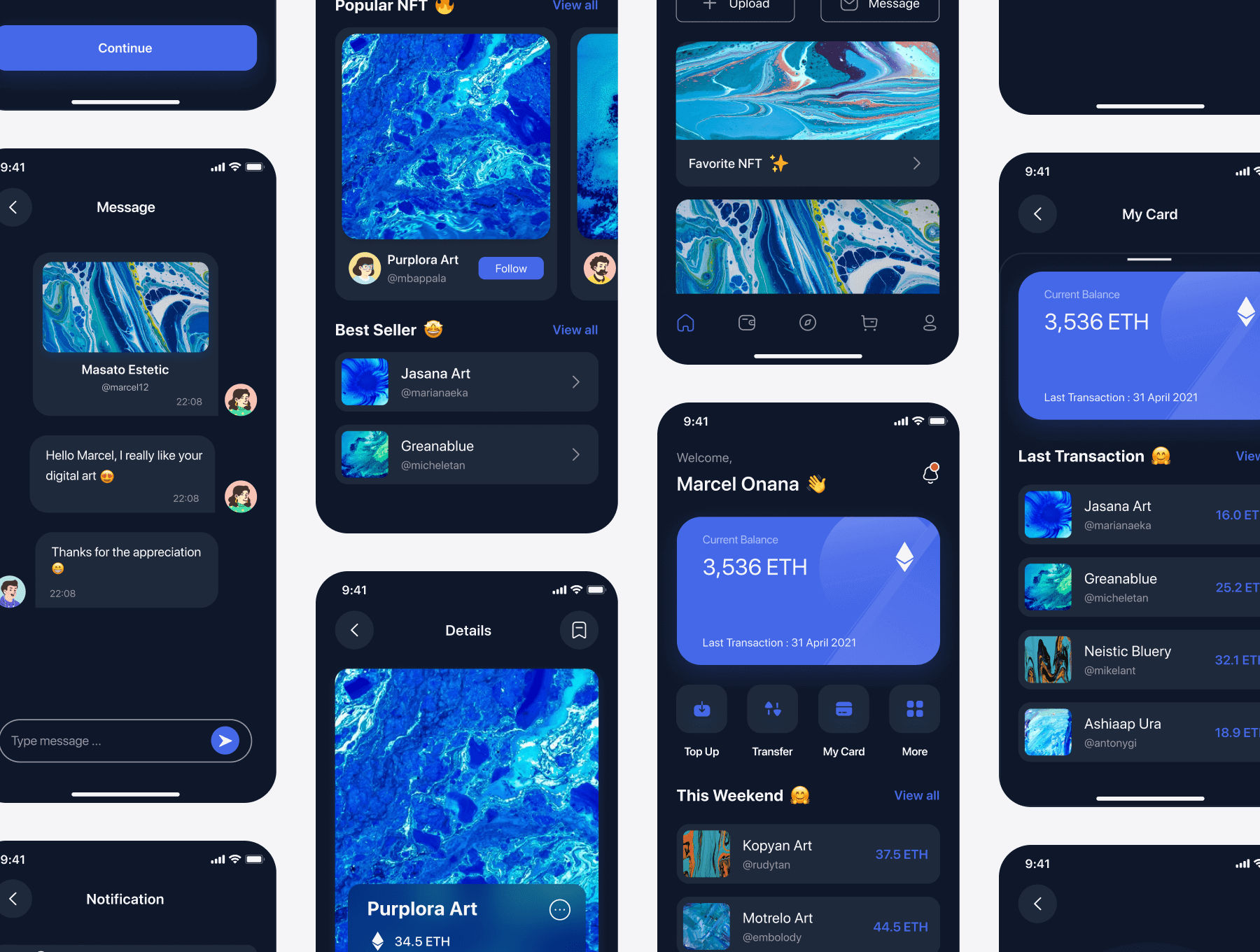 30多个紫色NFT市场移动APP UI界面