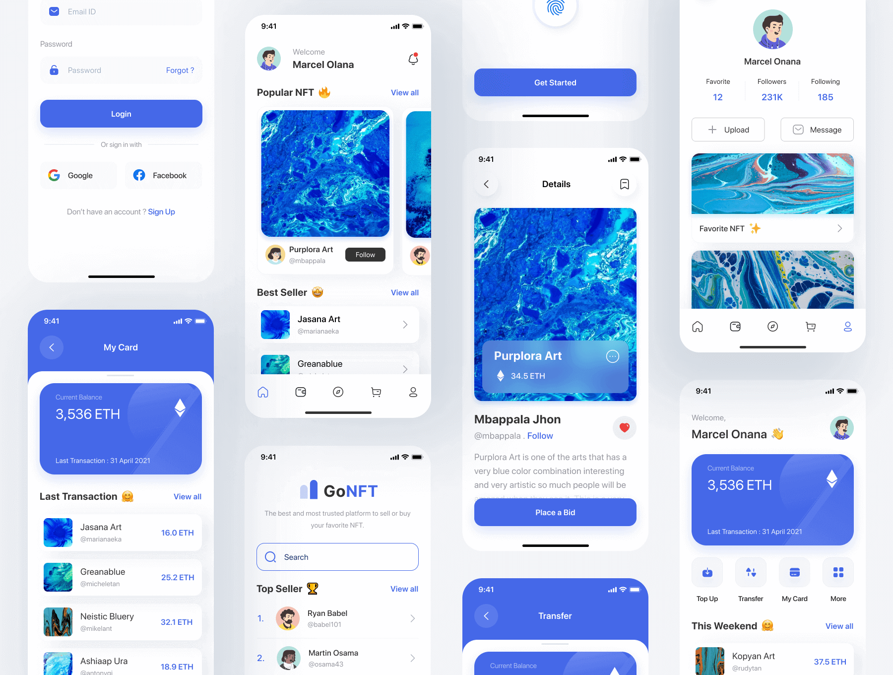 30多个紫色NFT市场移动APP UI界面
