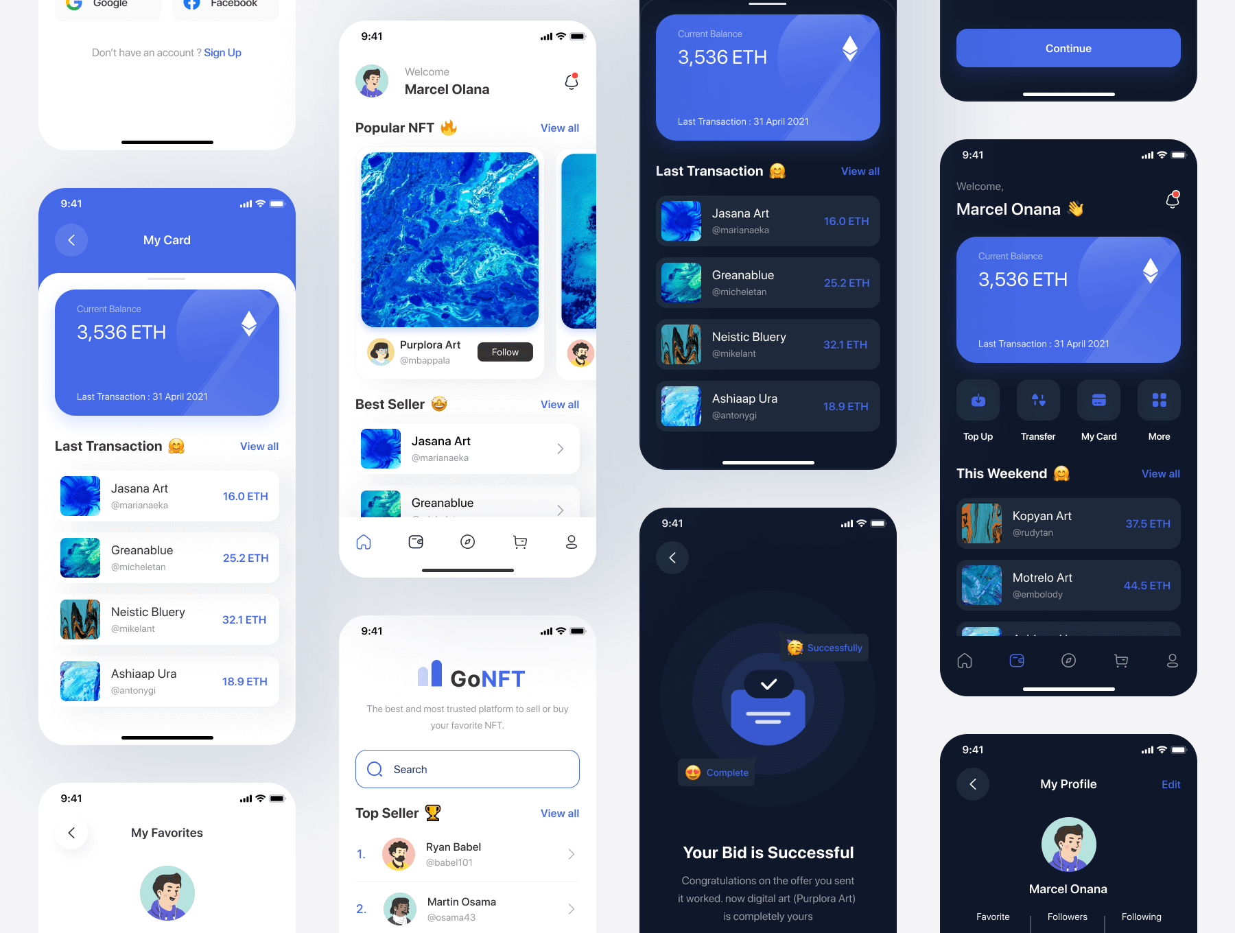 30多个紫色NFT市场移动APP UI界面