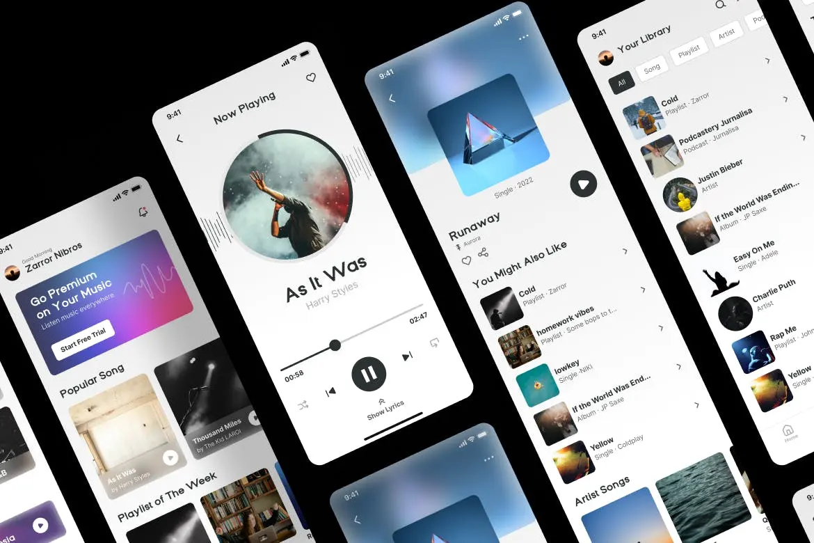 酷黑风格音乐播客APP UI Kit素材包