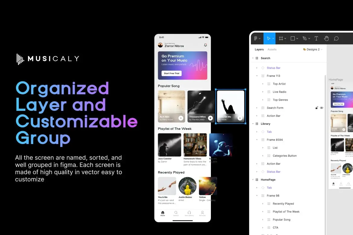 酷黑风格音乐播客APP UI Kit素材包