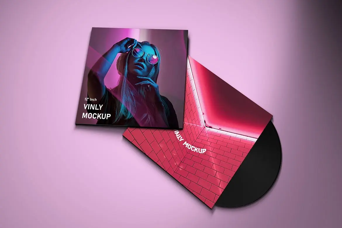 酷黑等距乙烯基音乐黑胶唱片封面设计PSD样机
