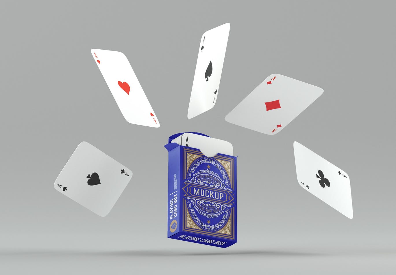 带扑克牌的扑克盒包装设计PSD样机