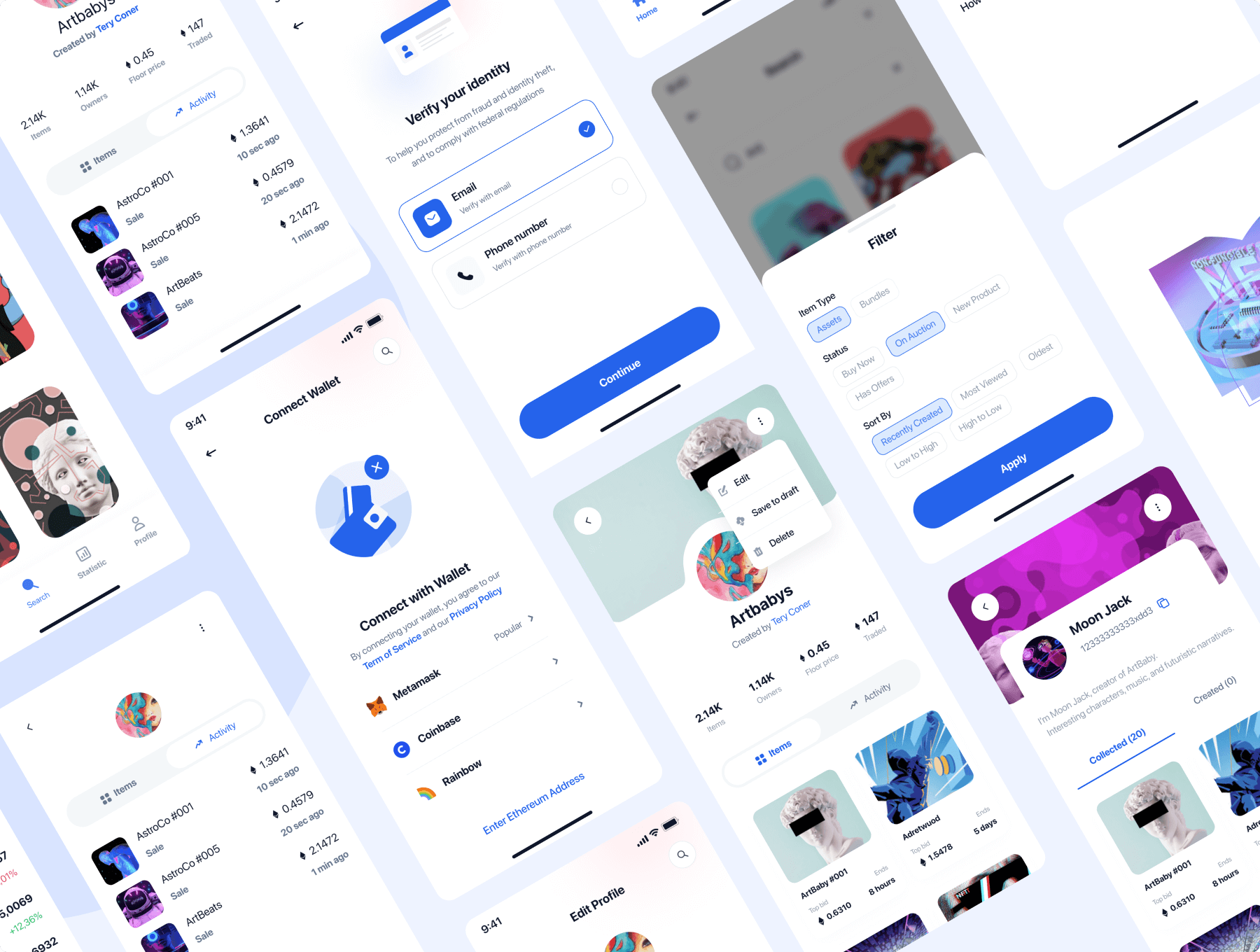 80个蓝色清爽NFT主题APP UI界面