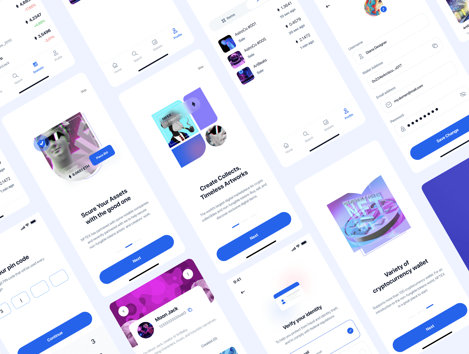 80个蓝色清爽NFT主题APP UI界面