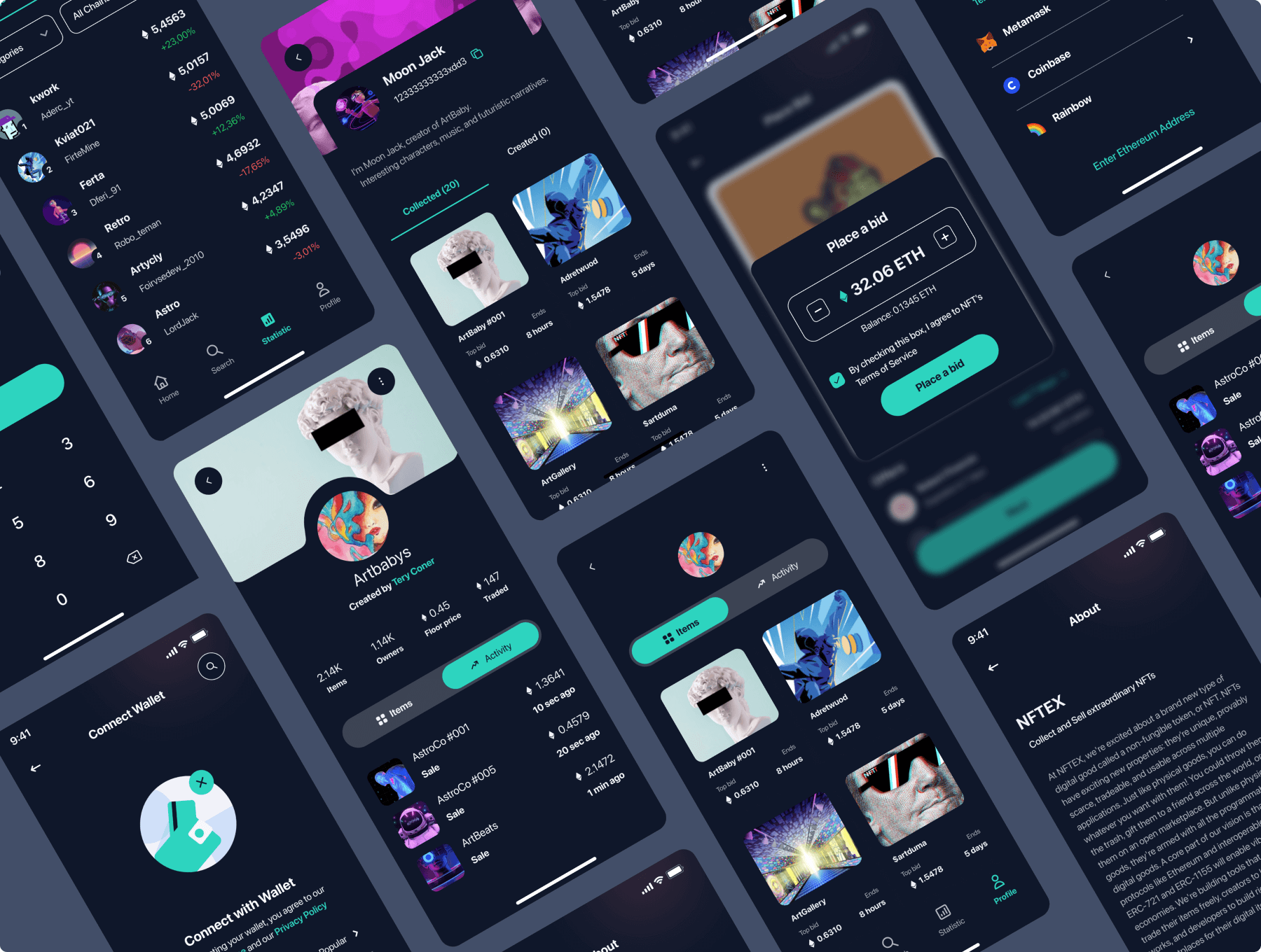 80个蓝色清爽NFT主题APP UI界面