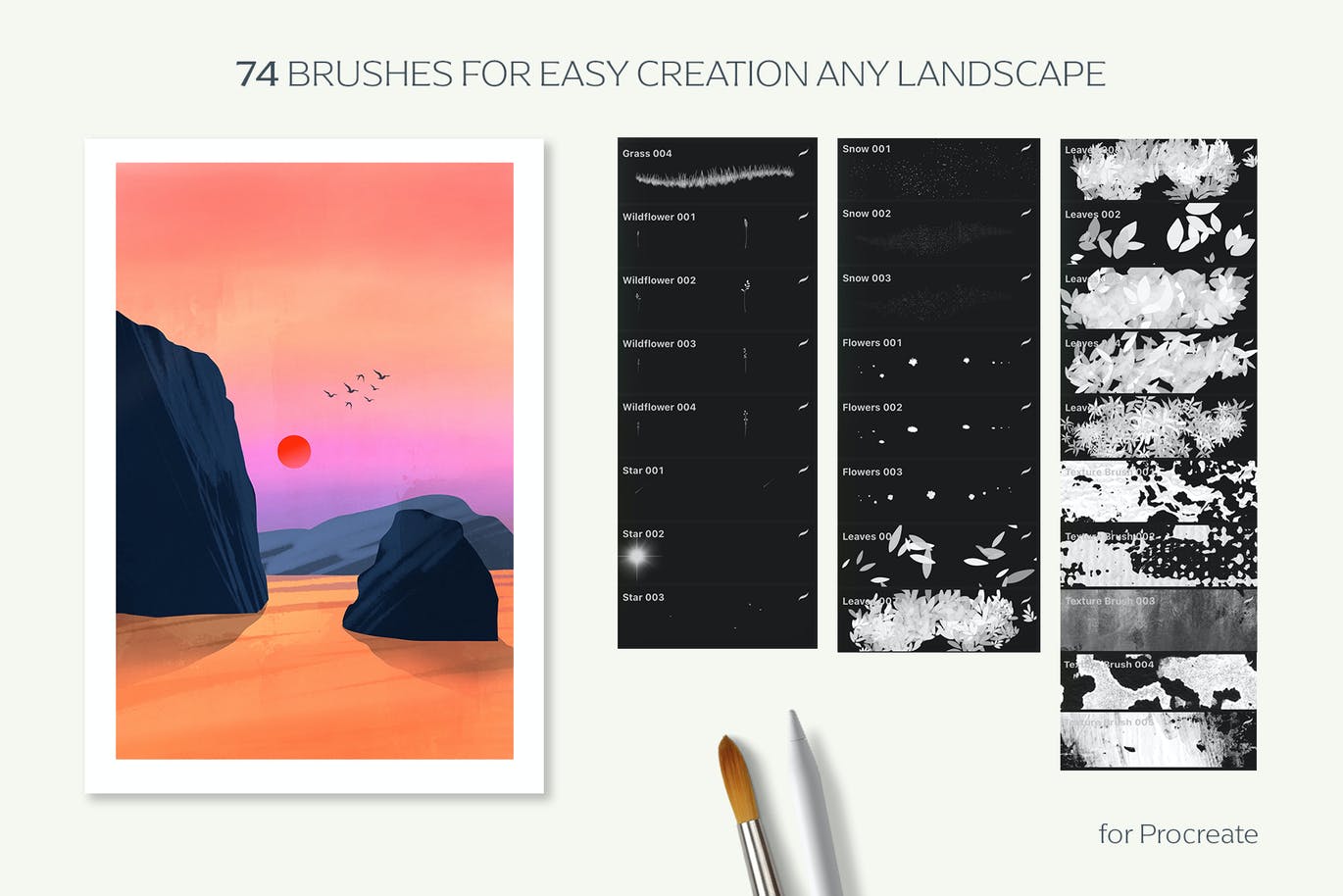 Procreate动漫风写意动植物主题笔刷素材包