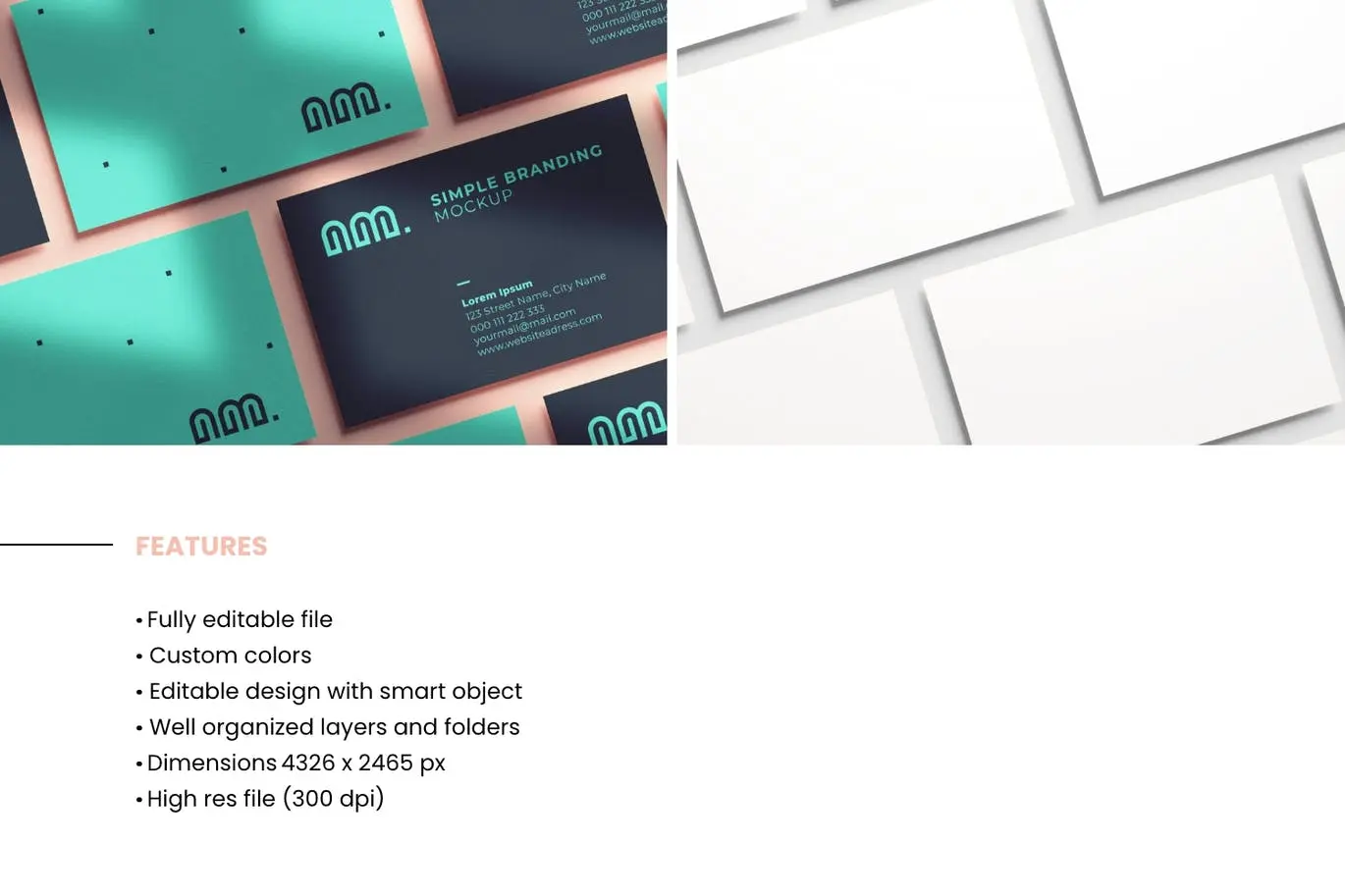 阴影等距视图名片样机PSD模板