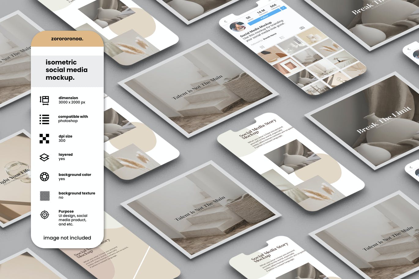 高品质2.5D等轴社交海报UI样机PSD模型
