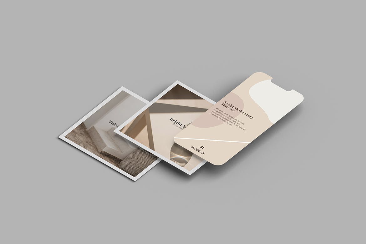 高品质2.5D等轴社交海报UI样机PSD模型