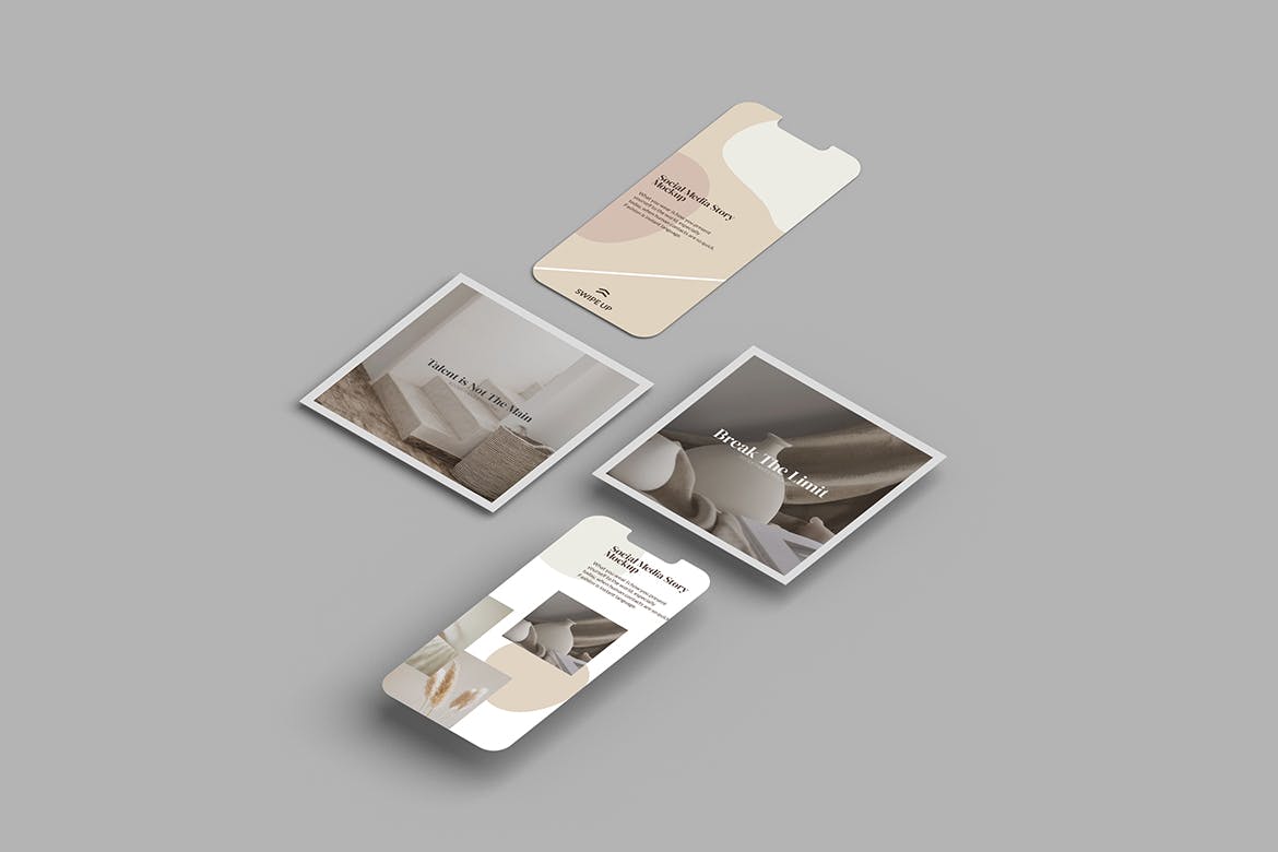 高品质2.5D等轴社交海报UI样机PSD模型