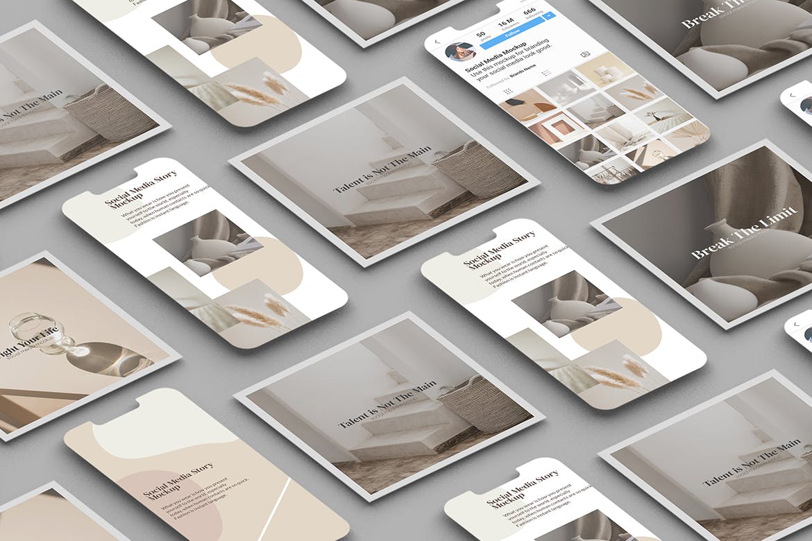 高品质2.5D等轴社交海报UI样机PSD模型