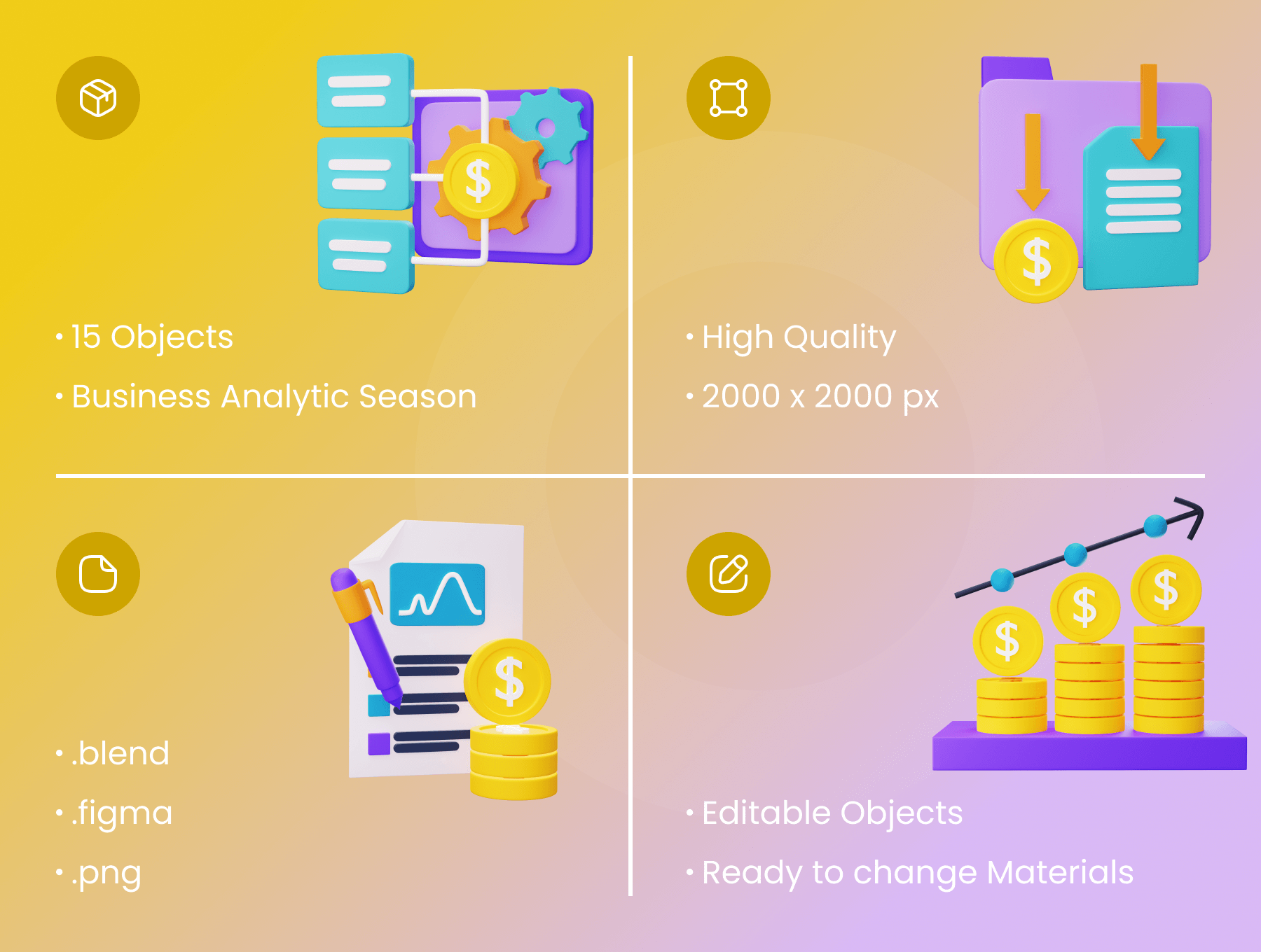 15个业务数据分析相关3D图标模型